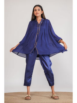 SALVIA SKY - Blue Embellished Tiered Kurta with Pant (Set of 2)