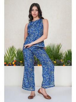 SALVIA SKY - Blue Floral Embellished Tunic with Pant (Set of 2)