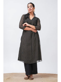 SALVIA SKY - Black Georgette Lurex Kurta with Palazzo (Set of 2)