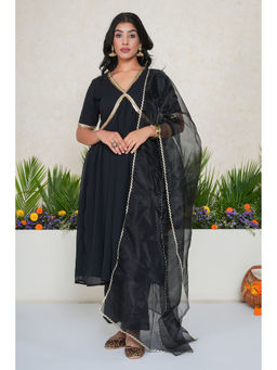 SALVIA SKY - Black Solid Anarkali Kurta with Palazzo and Dupatta (Set of 3)