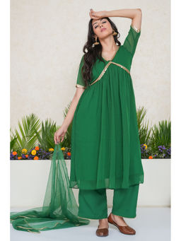 SALVIA SKY - Green Solid Anarkali Kurta with Palazzo and Dupatta (Set of 3)