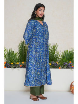 SALVIA SKY - Blue Floral Printed Kali Kurta with Palazzo and Dupatta (Set of 3)