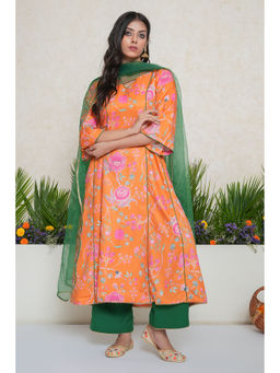 SALVIA SKY - Chintz Floral Printed Kali Kurta with Palazzo and Dupatta (Set of 3)