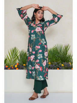 SALVIA SKY - Green Floral Embellished Kurta with Palazzo (Set of 2)