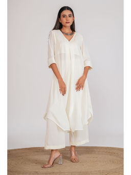 SALVIA SKY - White Georgette Kurta with Palazzo (Set of 2)