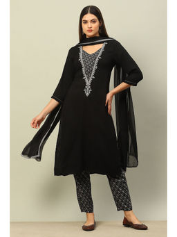 Rangriti - Black Viscose Blend Straight Kurta with Pant and Dupatta (Set of 3)