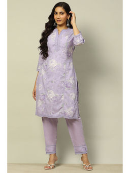 Rangriti - Lilac Cotton Floral Printed Kurta with Pant (Set of 2)