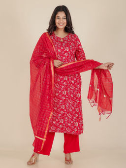 ARAMYA - Rayon Straight Floral Print Kurta with Trouser and Dupatta (Set of 3)