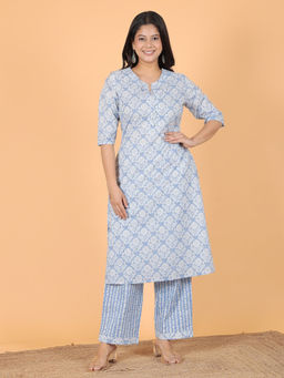 ARAMYA - Soft Cotton Straight Floral Print Kurta with Trouser (Set of 2)
