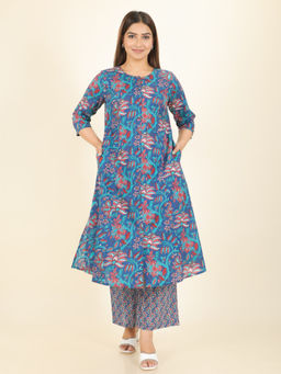 ARAMYA - Soft Cotton A-Line Floral Print Kurta with Palazzo for Women (Set of 2)