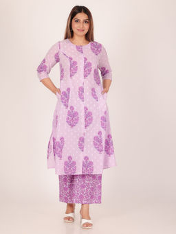 ARAMYA - Soft Cotton A-Line Floral Print Kurta with Palazzo (Set of 2)