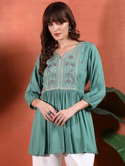 Gahan - Embroidered Rayon Wrinkle Fabric Festive Tunic for Women