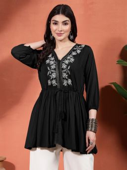 Gahan - Embroidered Rayon Wrinkle Fabric Festive Tunic with Belt