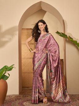 Gahan - Women Floral Printed Digital Printed Satin Silk Saree with Unstitched Blouse