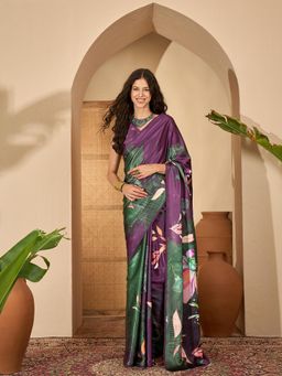 Gahan - Women Floral Printed Digital Printed Satin Silk Saree with Unstitched Blouse
