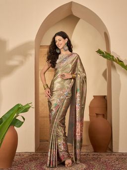 Gahan - Women Floral Printed Digital Printed Satin Silk Saree with Unstitched Blouse