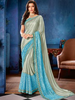 Odette - Sky Blue Lycra Designer Saree with Unstitched Blouse