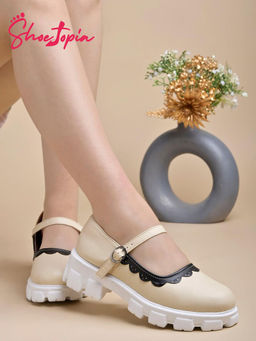 Shoetopia - Round Toe Cream Mary Janes Bellies for Women