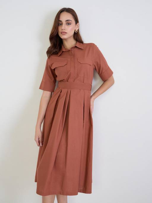 solid a line dress for women Buy Styli Shirt Collar Solid/Plain A-Line down collar and a Color:Pearl Powder Backless A-Line Floral Summer Lace Applique Edge