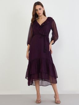 Styli - Women Three Fourth Sleeves Wrap Dress - Purple