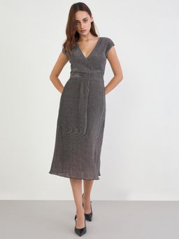 Styli - Women Half Sleeves Wrap Dress - Charcoal