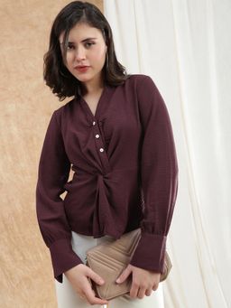 Globus - Women Maroon Spread Collar Twisted Detail Formal Shirt