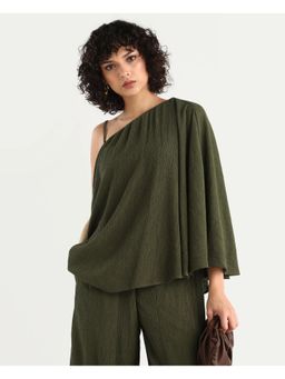RAREISM - Solid/Plain One Shoulder Top - Olive