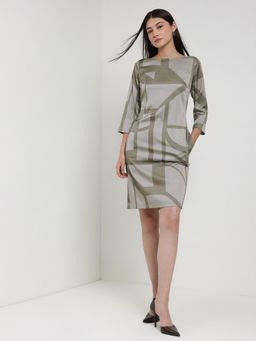 FableStreet - Three Fourth Sleeves Shift Dress - Olive