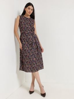 FableStreet - Floral A-Line Dress - Black