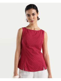 RAREISM - Solid/Plain Sleeveless Top With Lurex - Red
