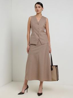 FableStreet - Cotton Gingham Waistcoat Co-Ord - Beige