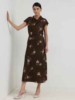 FableStreet - Plaid Floral Co-Ord - Olive - Brown