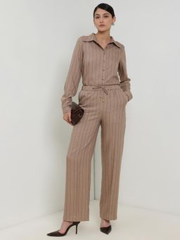 FableStreet - Striped Shirt Co-Ord - Beige