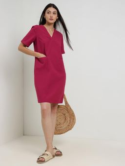 FableStreet - Cotton Shift Dress - Red