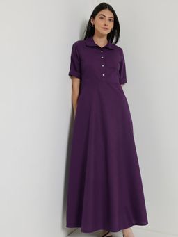 FableStreet - Cotton Fit And Flare Dress - Purple