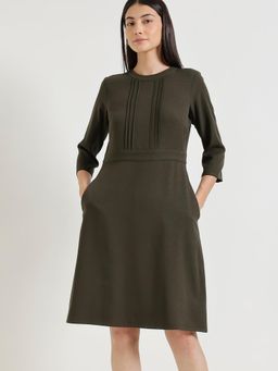FableStreet - Pintuck Detail A-Line Dress - Olive