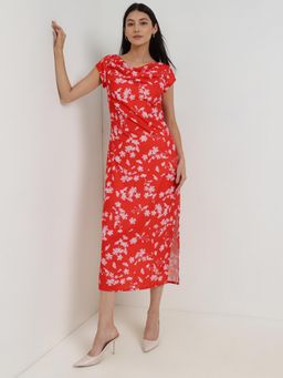 FableStreet - Floral Shift Dress - Red