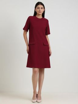 FableStreet - Round Neck Shift Dress - Maroon