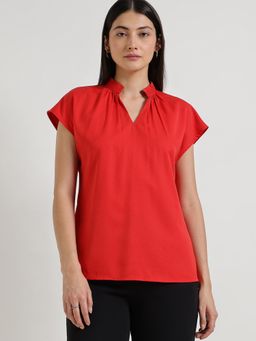 FableStreet - Mandarin Collar Top - Red