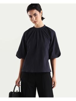 RAREISM - Solid/Plain Textured Balloon Sleeve Top - Black