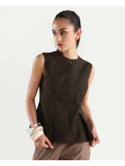 RAREISM - Solid/Plain Fitted Sleeveless Top - Brown