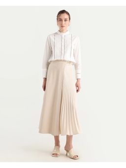 RAREISM - Pleated Wrap Midi Skirt - Beige