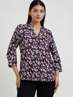 FableStreet - Floral V-Neck Top - Purple