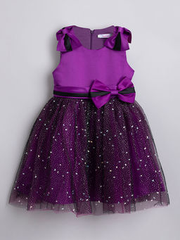 Hopscotch - Girls Purple Bow Applique Party Dress