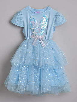 Hopscotch - Girls Light Blue Sequin Embellished Party Dress.
