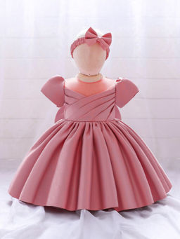 Hopscotch - Girls Light Pink Bow Applique Party Dress