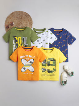 Hopscotch - Boys Multi Coloured Graphic Print T-Shirts - Pack Of 5