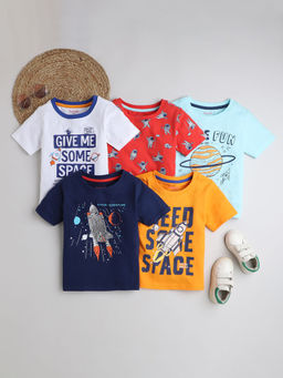 Hopscotch - Boys Multi Coloured Graphic Print T-Shirts - Pack Of 5