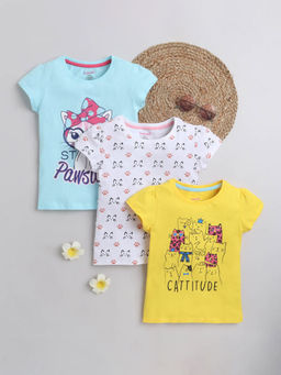 Hopscotch - Girls Multi Coloured All-Over Print T-Shirts - Pack Of 3