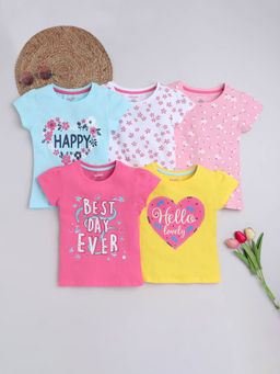 Hopscotch - Girls Multi Coloured All-Over Print T-Shirts - Pack Of 5